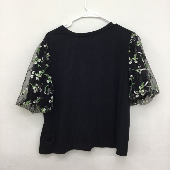 ASOS Black Blouse with Sheer Floral Embroidered Sleeves Sz 14 (L) - Picture 3 of 8
